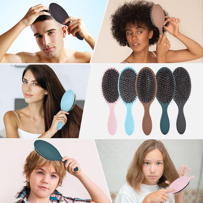 Boar Bristles Hair Brush for Women and Men, Detangling Hair Brush for Smoothing Massage Add Shine, Nylon&Boar Bristles Detangler brush for Hair Healthy (1 Pack-Pink)