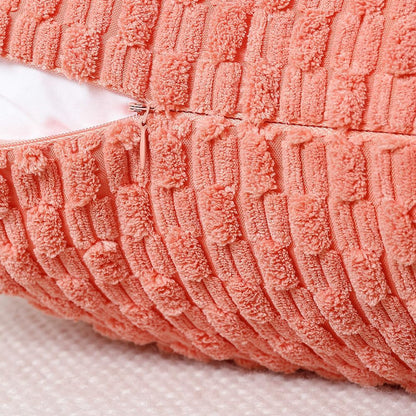 Pack of 2 Corduroy Decorative Throw Pillow Covers 16x16 Inch Coral Soft Boho Striped Couch Throw Pillows for Bed Pillowcases for Sofa Livingroom Home Decor