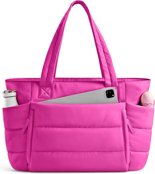 Tote Bag for Women with Zipper, Quilted Puffer Tote Bag with Compartments, Lightweight Puffy Work Bags for Women