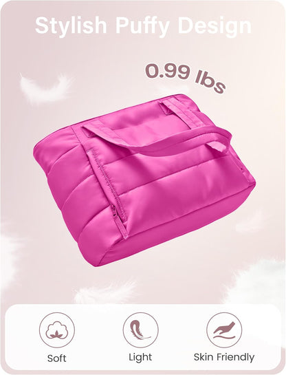 Tote Bag for Women with Zipper, Quilted Puffer Tote Bag with Compartments, Lightweight Puffy Work Bags for Women