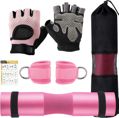 Gym Barbell Pad Set with Gloves for Squat, Hip Thrusts, Lunges