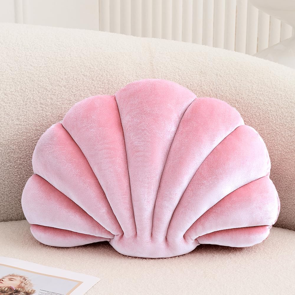 Seashell Throw Pillows, Pink Shell Shaped Pillow, Velvet, 14 Inch