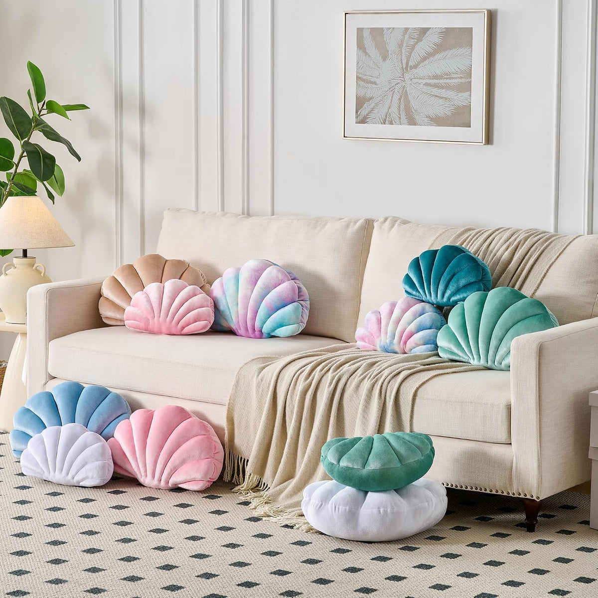 Seashell Throw Pillows, Pink Shell Shaped Pillow, Velvet, 14 Inch