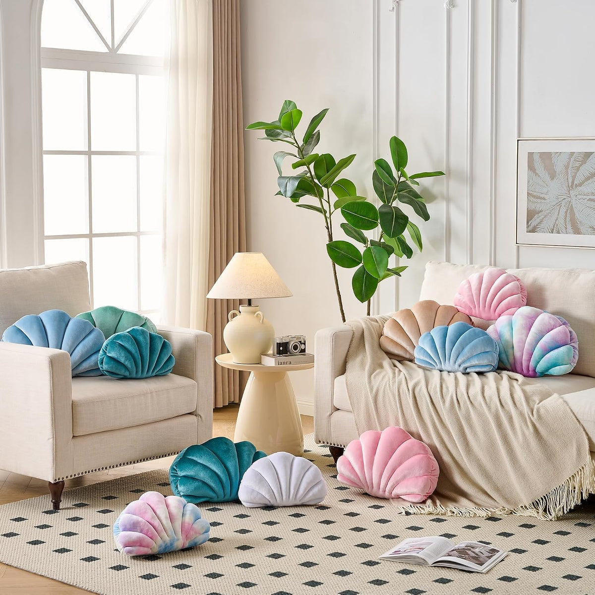 Seashell Throw Pillows, Pink Shell Shaped Pillow, Velvet, 14 Inch