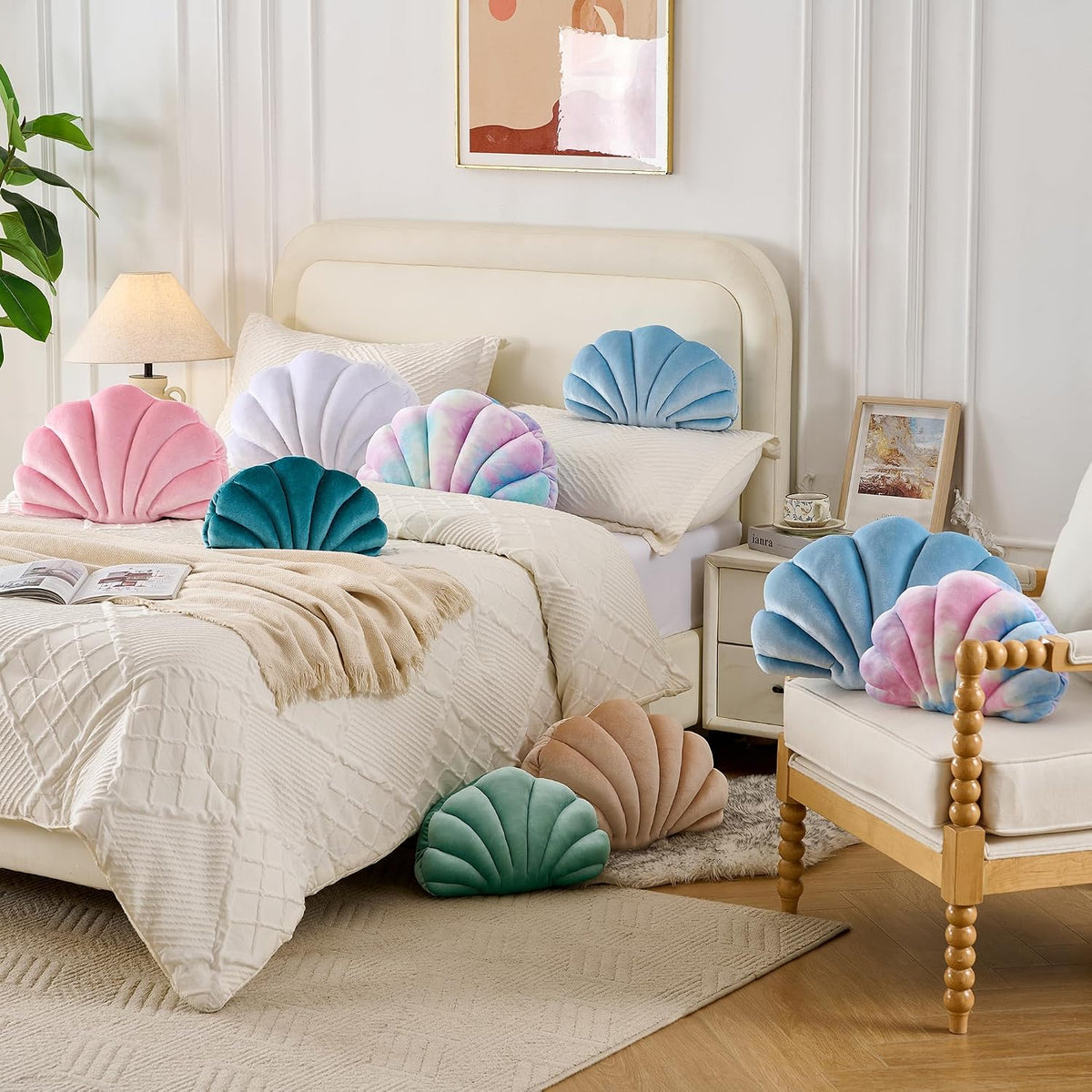Seashell Throw Pillows, Pink Shell Shaped Pillow, Velvet, 14 Inch