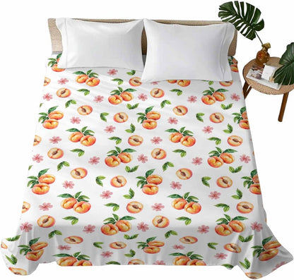 Flat Sheet Only Bedding Top Sheet Twin Summer Peaches Pink Flower Soft Microfiber Breathable Bed Sheets, Watercolor Floral Art Flat Sheets for Bedroom Sofa Men/Women
