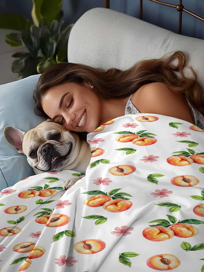 Flat Sheet Only Bedding Top Sheet Twin Summer Peaches Pink Flower Soft Microfiber Breathable Bed Sheets, Watercolor Floral Art Flat Sheets for Bedroom Sofa Men/Women