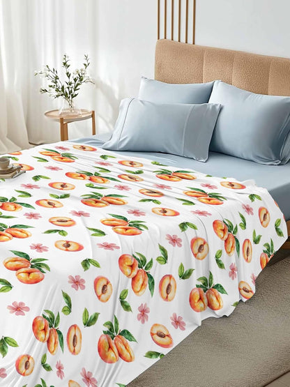 Flat Sheet Only Bedding Top Sheet Twin Summer Peaches Pink Flower Soft Microfiber Breathable Bed Sheets, Watercolor Floral Art Flat Sheets for Bedroom Sofa Men/Women