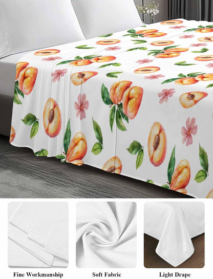 Flat Sheet Only Bedding Top Sheet Twin Summer Peaches Pink Flower Soft Microfiber Breathable Bed Sheets, Watercolor Floral Art Flat Sheets for Bedroom Sofa Men/Women