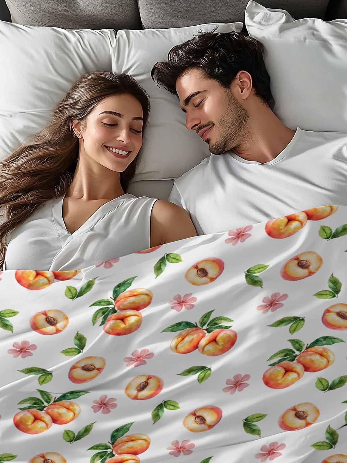 Flat Sheet Only Bedding Top Sheet Twin Summer Peaches Pink Flower Soft Microfiber Breathable Bed Sheets, Watercolor Floral Art Flat Sheets for Bedroom Sofa Men/Women