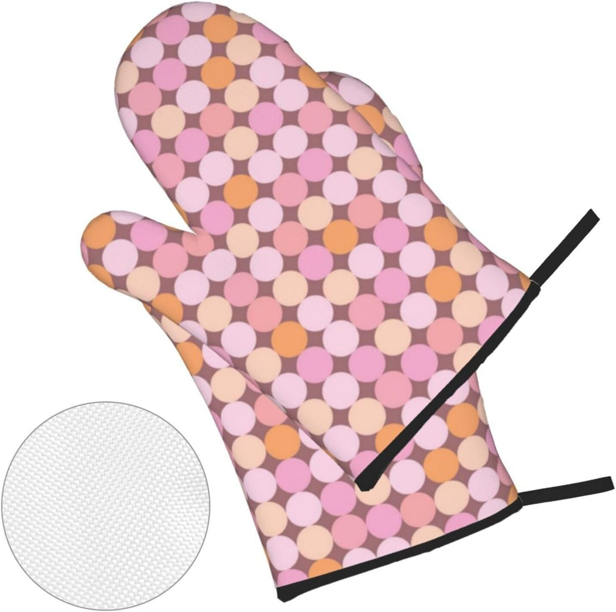 4 Pieces Oven Mitt and Pot Holder Sets, Pink and Orange Polka Dots Oven Mitts Set Heat Resistant Baking Gloves Kitchen Microwave for Cooking, BBQ