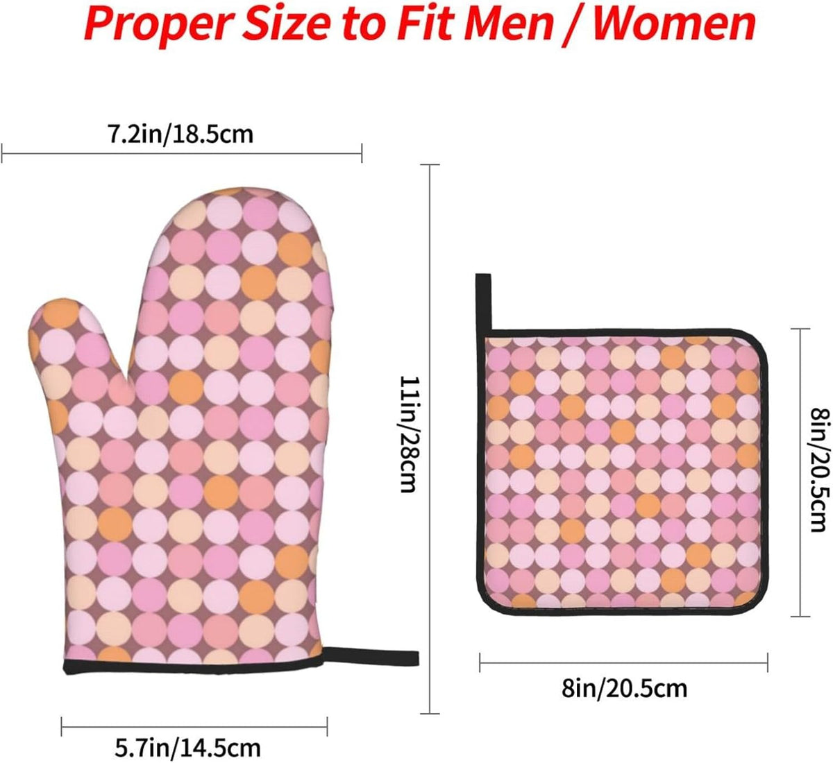 4 Pieces Oven Mitt and Pot Holder Sets, Pink and Orange Polka Dots Oven Mitts Set Heat Resistant Baking Gloves Kitchen Microwave for Cooking, BBQ