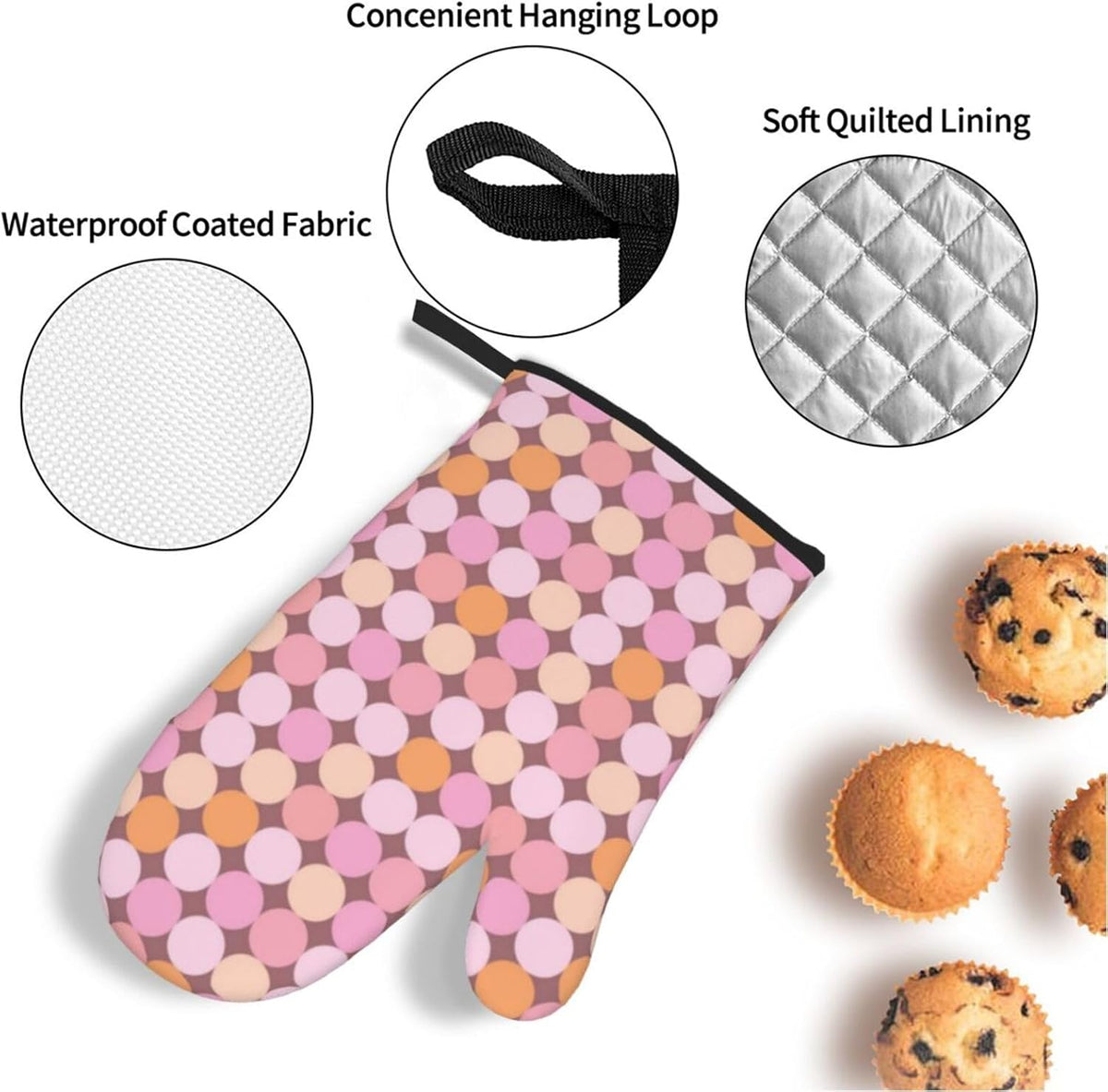 4 Pieces Oven Mitt and Pot Holder Sets, Pink and Orange Polka Dots Oven Mitts Set Heat Resistant Baking Gloves Kitchen Microwave for Cooking, BBQ
