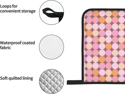4 Pieces Oven Mitt and Pot Holder Sets, Pink and Orange Polka Dots Oven Mitts Set Heat Resistant Baking Gloves Kitchen Microwave for Cooking, BBQ