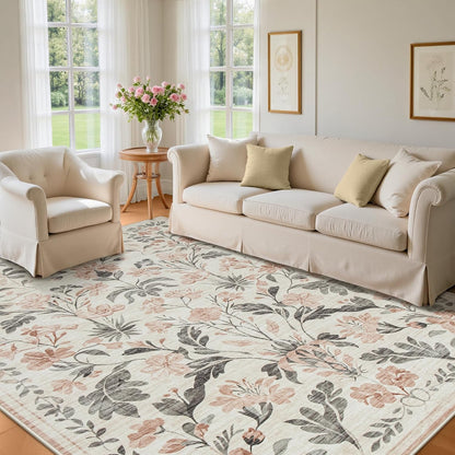 8x10 Area Rugs Boho Floral Washable Living Room Rug Neutral Carpet Bedroom