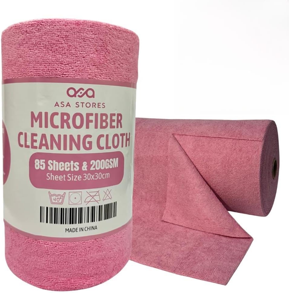 Microfiber Cleaning Cloth Roll – 85 Sheets, 200 GSM Reusable Paper Towels Roll, Absorbent Microfiber Towel Roll for Kitchen, Dishes & Home Cleaning – Pink