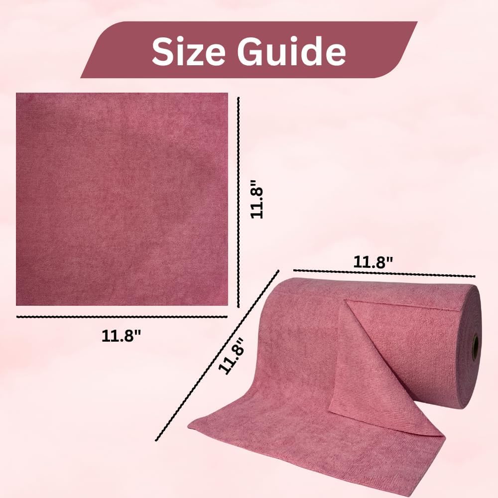 Microfiber Cleaning Cloth Roll – 85 Sheets, 200 GSM Reusable Paper Towels Roll, Absorbent Microfiber Towel Roll for Kitchen, Dishes & Home Cleaning – Pink