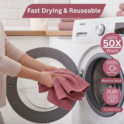 Microfiber Cleaning Cloth Roll – 85 Sheets, 200 GSM Reusable Paper Towels Roll, Absorbent Microfiber Towel Roll for Kitchen, Dishes & Home Cleaning – Pink