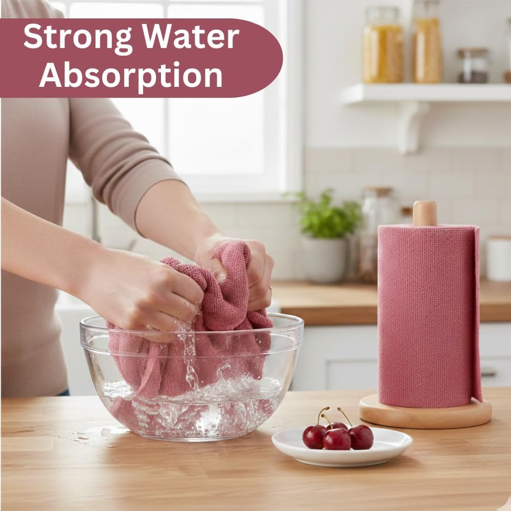 Microfiber Cleaning Cloth Roll – 85 Sheets, 200 GSM Reusable Paper Towels Roll, Absorbent Microfiber Towel Roll for Kitchen, Dishes & Home Cleaning – Pink