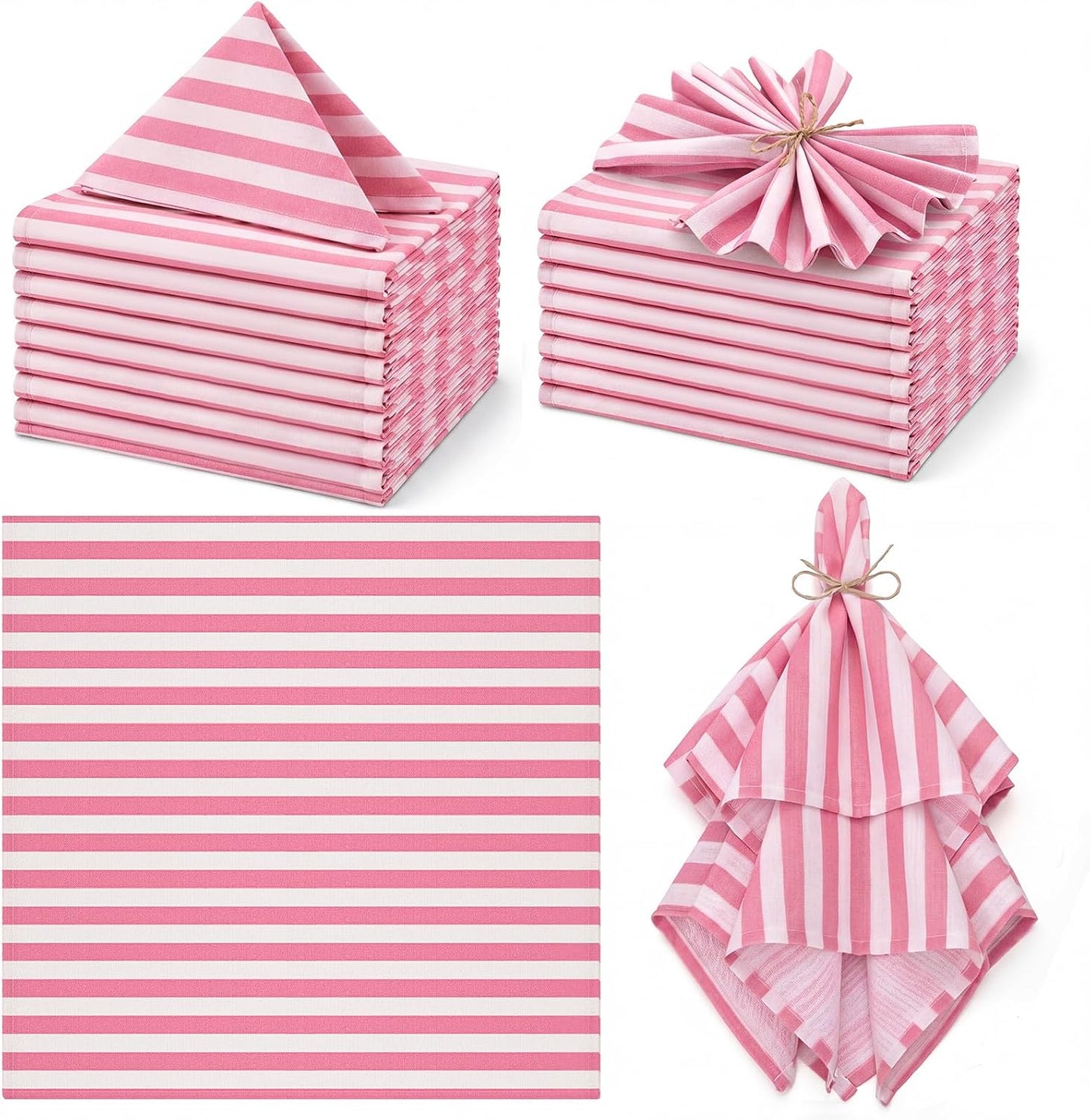 12 Pcs Pink and White Striped Cloth Napkins Reusable Napkins Party Dinner Soft Absorbent for Home Table Decoration Holiday Party Kitchen Supplies