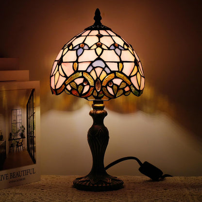 Small Tiffany Stained Glass Table Lamp,Pink Baroque