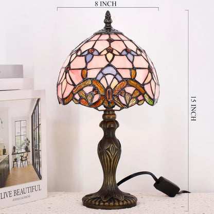 Small Tiffany Stained Glass Table Lamp,Pink Baroque
