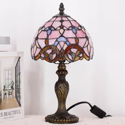 Small Tiffany Stained Glass Table Lamp,Pink Baroque