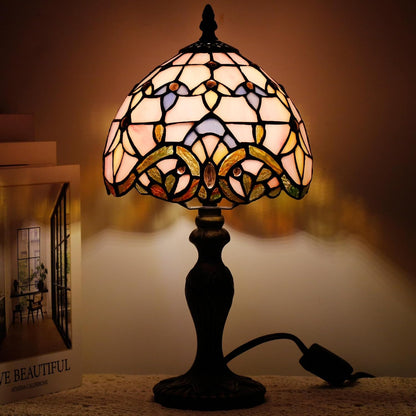 Small Tiffany Stained Glass Table Lamp,Pink Baroque