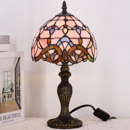 Small Tiffany Stained Glass Table Lamp,Pink Baroque