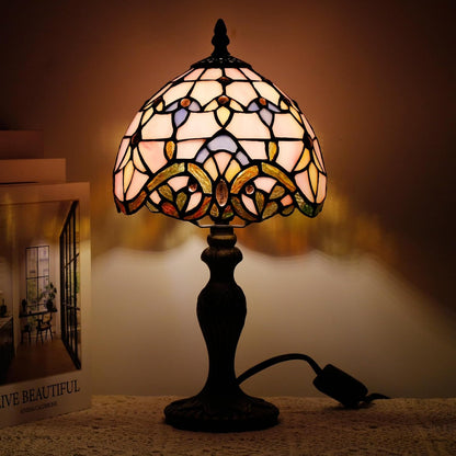 Small Tiffany Stained Glass Table Lamp,Pink Baroque