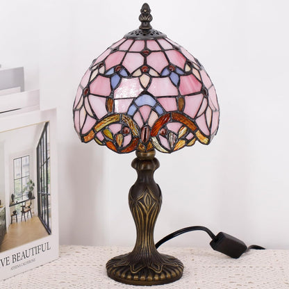 Small Tiffany Stained Glass Table Lamp,Pink Baroque