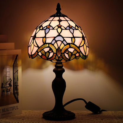Small Tiffany Stained Glass Table Lamp,Pink Baroque