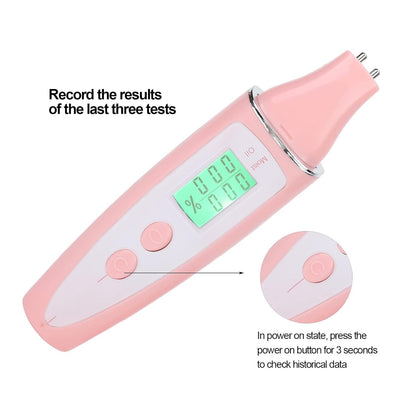 Skin Hydration Tester, Portable Skin Moisturizer Water Oil Tester,Digital LCD Smart Display Skinly Hydration for Face Care Beauty (Pink)