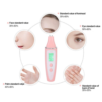 Skin Hydration Tester, Portable Skin Moisturizer Water Oil Tester,Digital LCD Smart Display Skinly Hydration for Face Care Beauty (Pink)