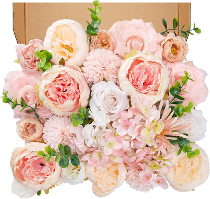 Peony Flower Box, 33PCS Artificial Peony Stems, Peach Pink Mix