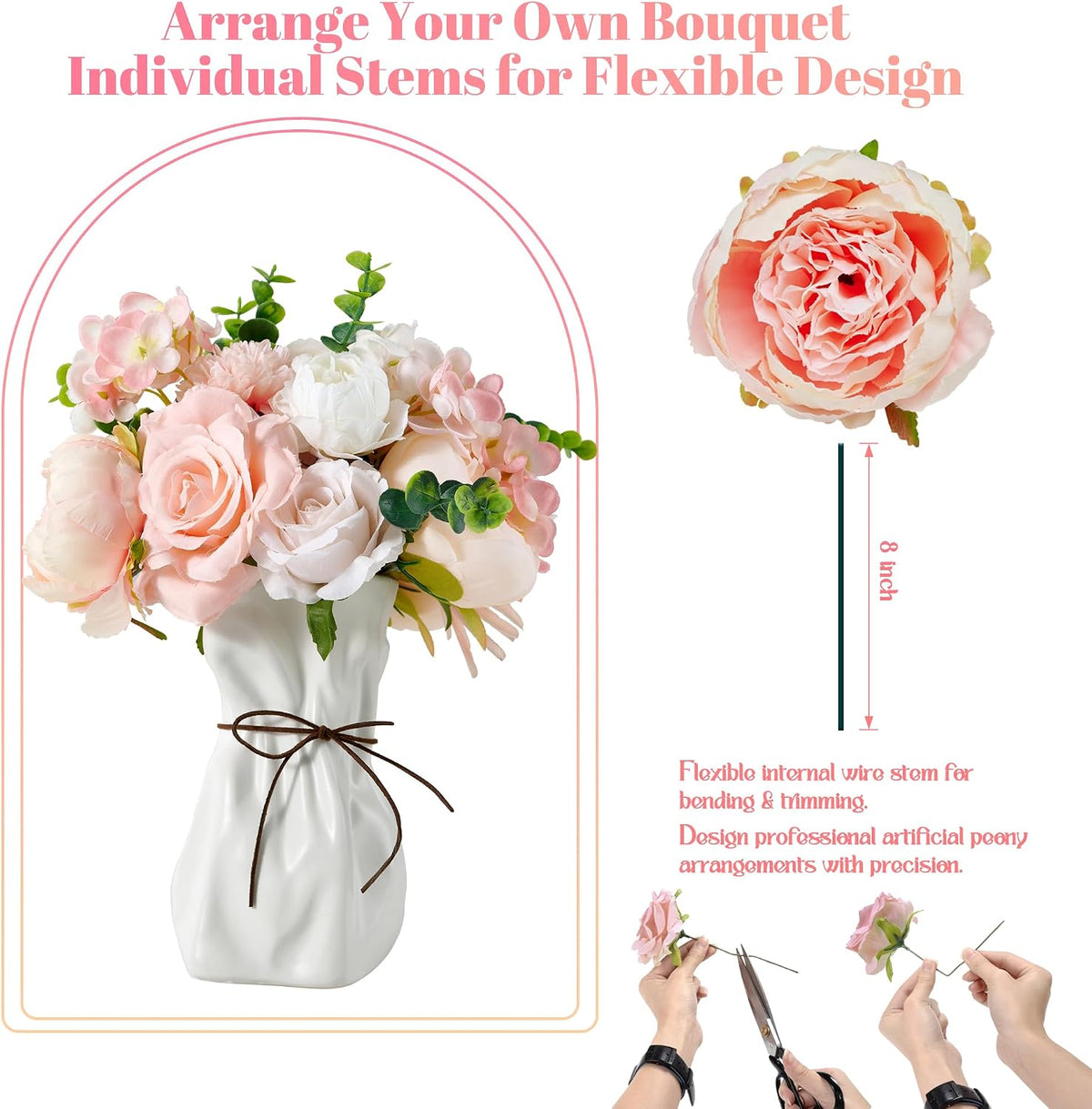 Peony Flower Box, 33PCS Artificial Peony Stems, Peach Pink Mix