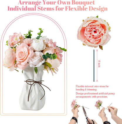 Peony Flower Box, 33PCS Artificial Peony Stems, Peach Pink Mix