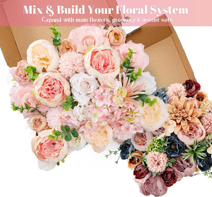 Peony Flower Box, 33PCS Artificial Peony Stems, Peach Pink Mix
