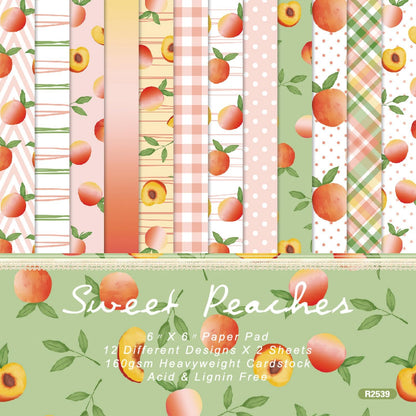 24 Sheets 6'' x 6'' Fruit Pattern Scrapbook Paper One Sided Cardstock for DIY Photo Album Card Making Decorative Paper (peach)