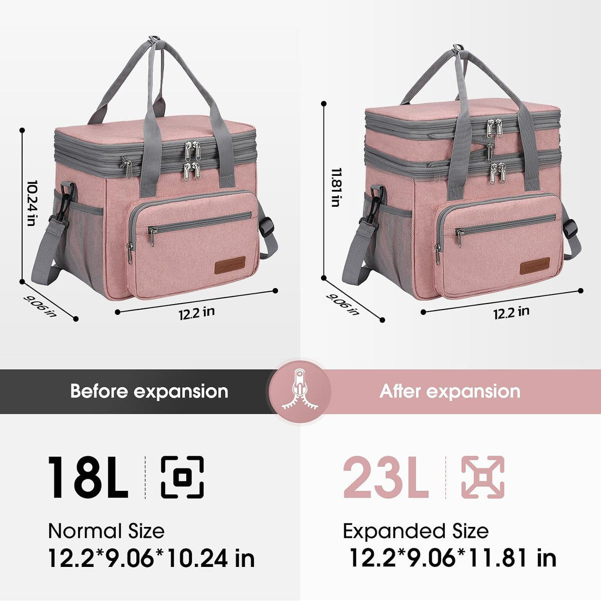 23L Insulated Lunch Box, Expandable Double Deck Cooler Bag