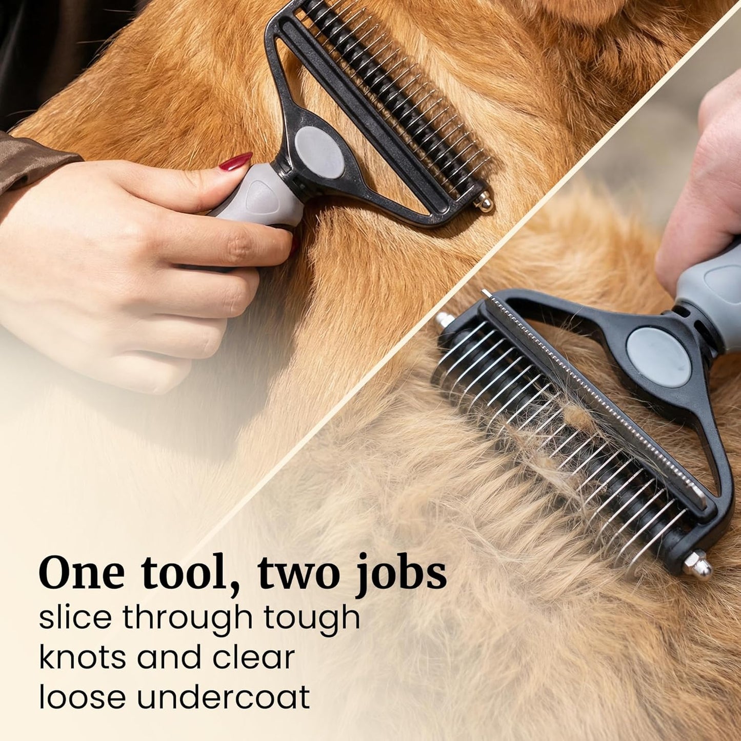 2-in-1 Deshedding Brush and Dematting Rake for Dogs – Double Coat Undercoat Grooming Tool for Medium to Large Breeds, Reduces Shedding by Up to 95%