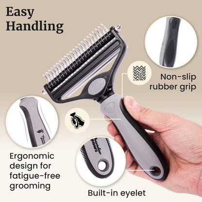 2-in-1 Deshedding Brush and Dematting Rake for Dogs – Double Coat Undercoat Grooming Tool for Medium to Large Breeds, Reduces Shedding by Up to 95%