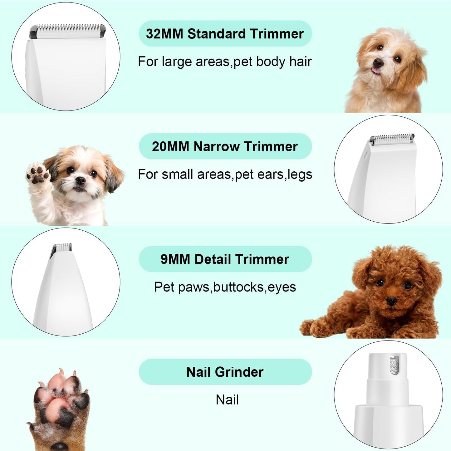 TBTeek Dog Grooming Clippers Kit Cordless Dog Trimmer for Small Dog Pet | with LED Light,10-Level Speed, 5-in-1, Low Noise, Rechargeable Dog Paw Trimmer Nail Clippers for Thick Hair Toenail