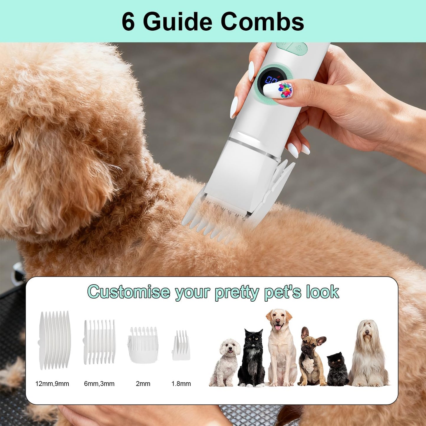 TBTeek Dog Grooming Clippers Kit Cordless Dog Trimmer for Small Dog Pet | with LED Light,10-Level Speed, 5-in-1, Low Noise, Rechargeable Dog Paw Trimmer Nail Clippers for Thick Hair Toenail