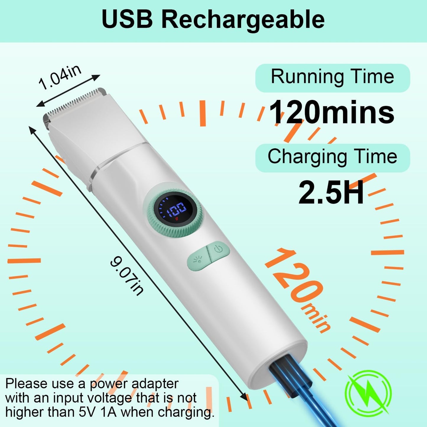 TBTeek Dog Grooming Clippers Kit Cordless Dog Trimmer for Small Dog Pet | with LED Light,10-Level Speed, 5-in-1, Low Noise, Rechargeable Dog Paw Trimmer Nail Clippers for Thick Hair Toenail