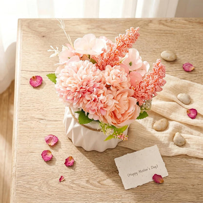 Artificial Potted Flowers Mini Hydrangea with Vase for Table Home Office