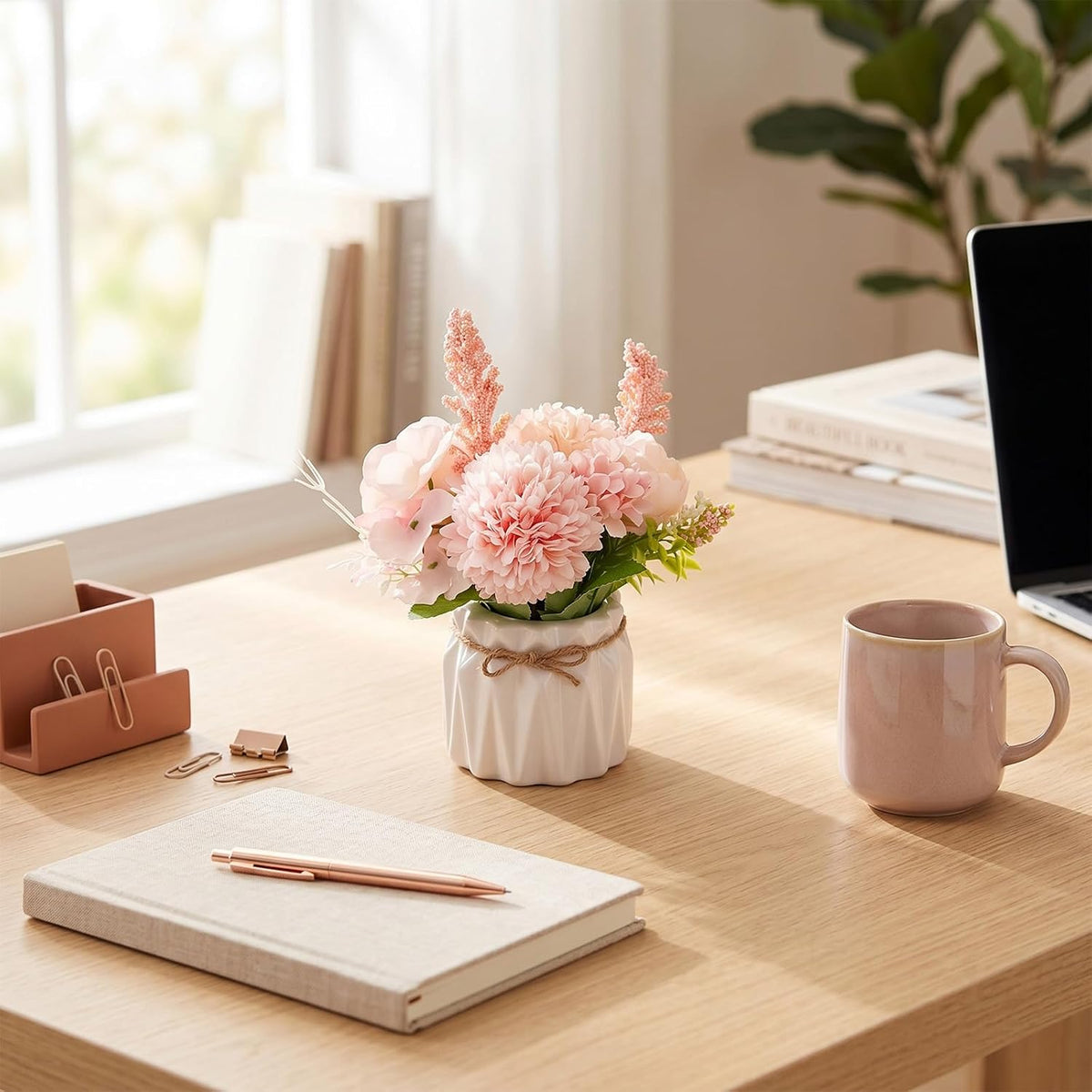 Artificial Potted Flowers Mini Hydrangea with Vase for Table Home Office