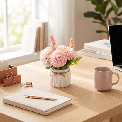 Artificial Potted Flowers Mini Hydrangea with Vase for Table Home Office