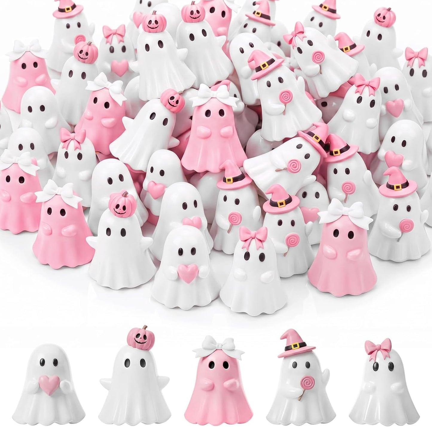 100 Pcs Halloween Ghosts Figurines Decor Mini Pink Resin Ghosts