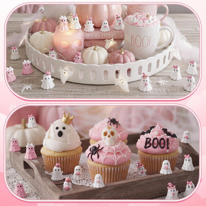 100 Pcs Halloween Ghosts Figurines Decor Mini Pink Resin Ghosts